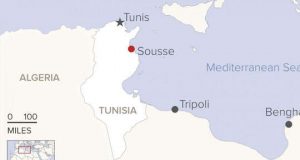 Map of Tunisia with city of Sousse highlighted