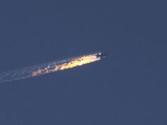 Russian Su-24 in flames. Shot down by turkish air force.
