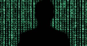 Hacker Silhouette - Matrix like binary background