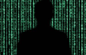 Hacker Silhouette - Matrix like binary background