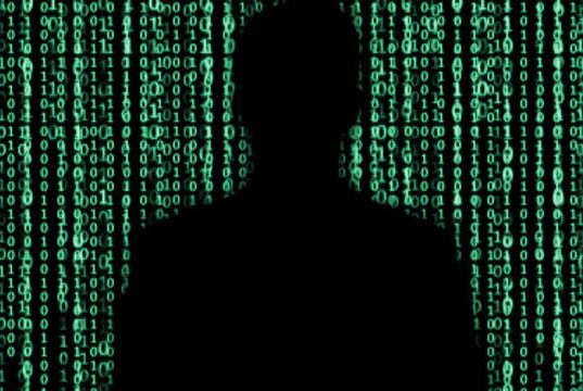 Hacker Silhouette - Matrix like binary background
