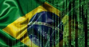 Brazilian flag with matrix like pattern